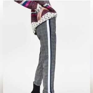 Zara Gray Plaid Pants With Jogger Stripes